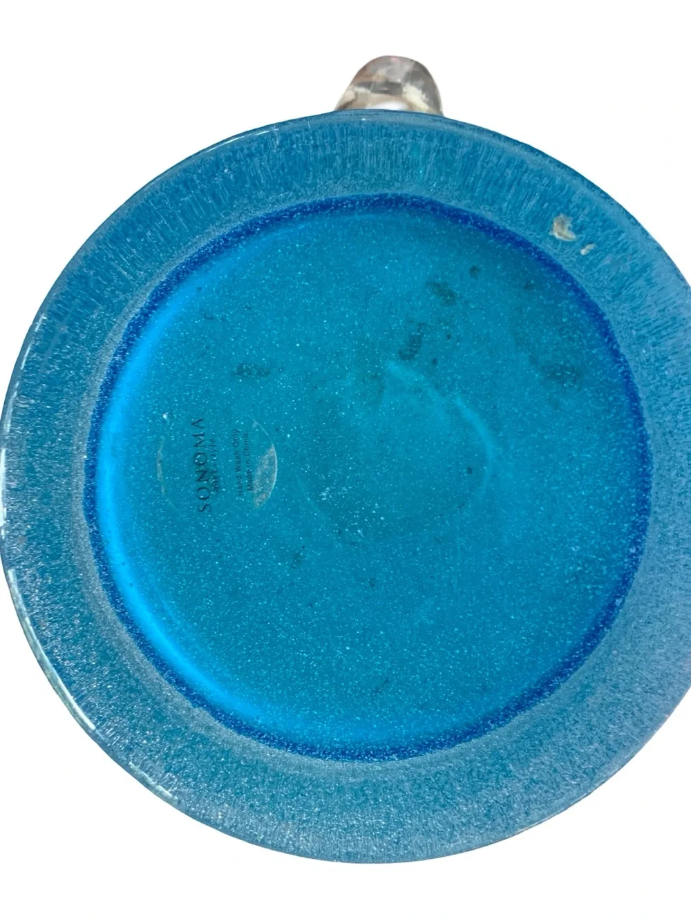 Sonoma‎ Kitchen Hand Blown Blue Bubble Glass Pitcher Band 10”